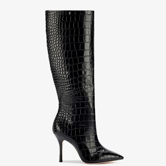 Larroudé Shoes - NWOB Larroude Kate Black Croc Stamped Leather Knee High Boots Size 6